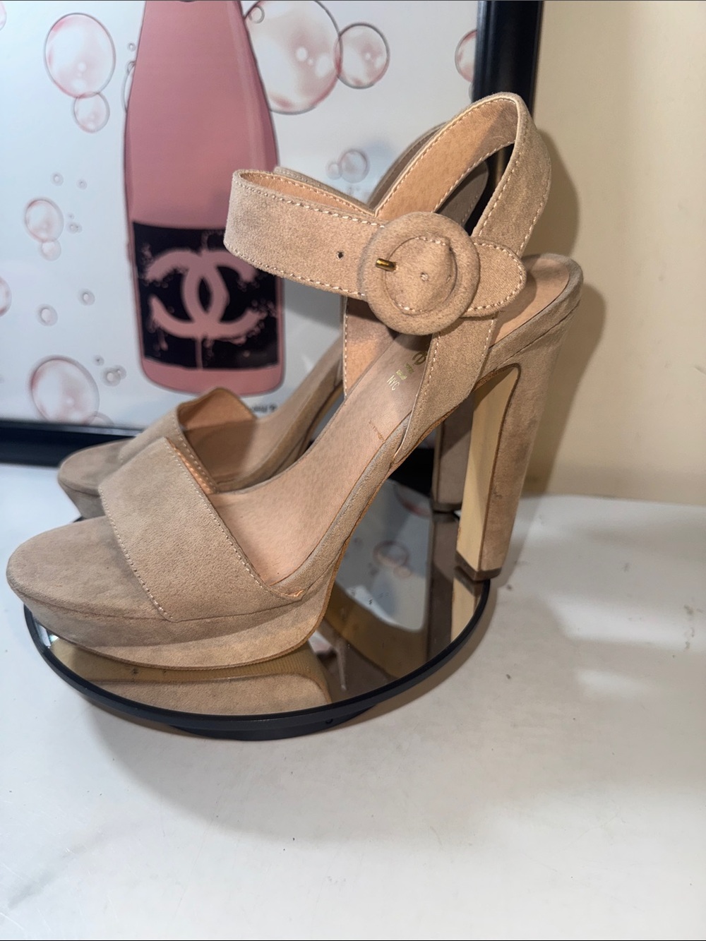 New Madden NYC Reese Taupe Suede Platform Heels - Women’s Size 6.5